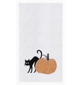C and F Home Halloween Towel, Cat and Pumpkin, floursack