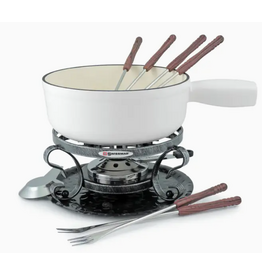 Swissmar Lugano 9pc Cast Iron Fondue Set, white