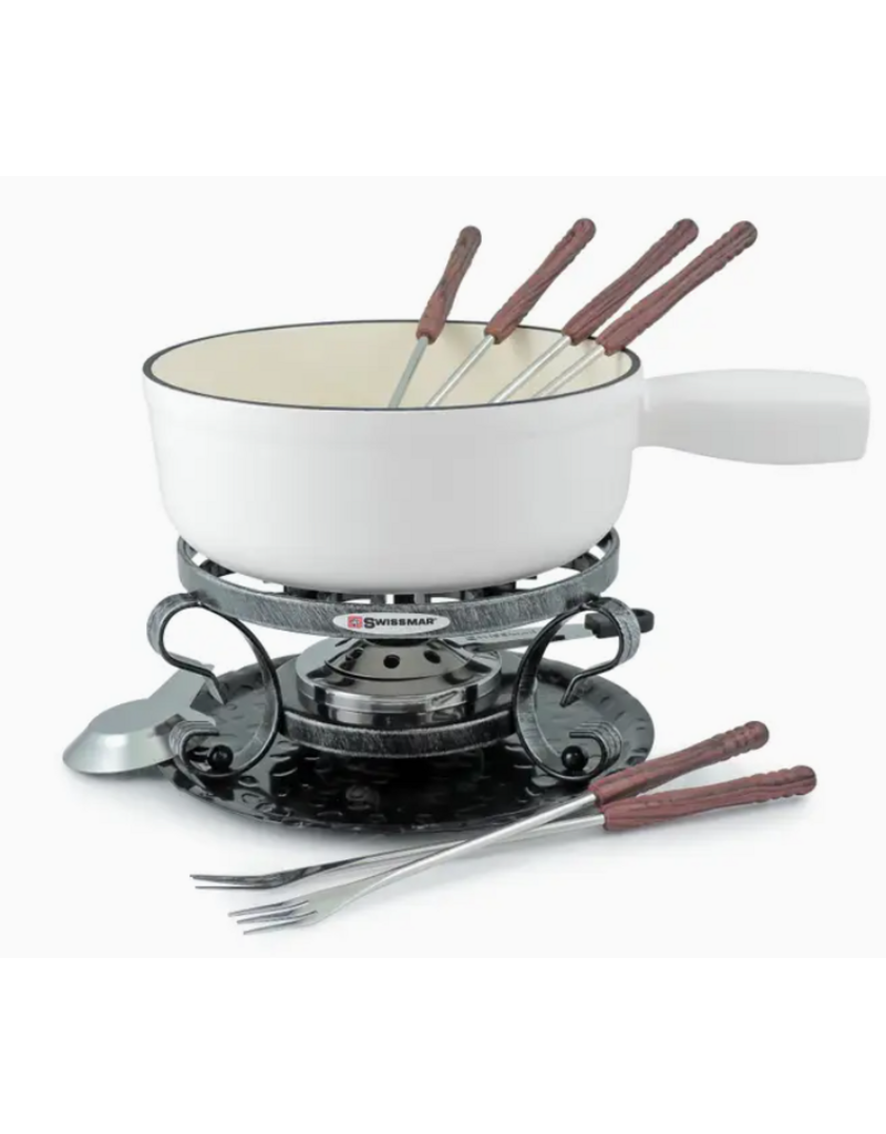 Swissmar Lugano 9pc Cast Iron Fondue Set, white