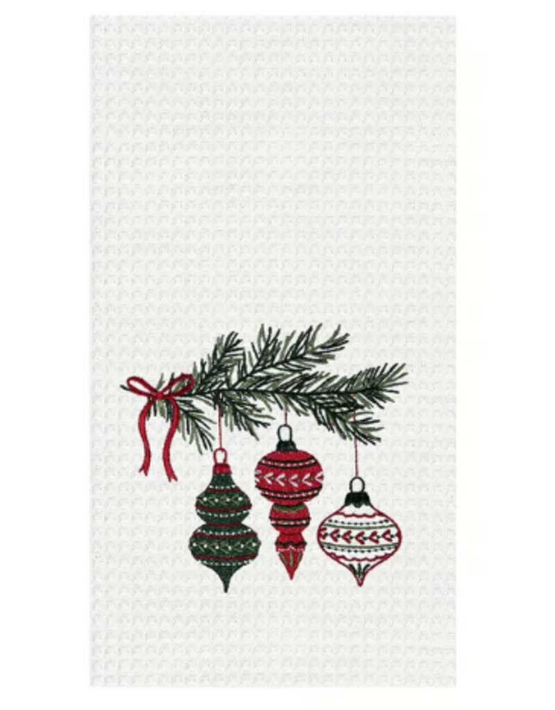 C and F Home Holiday Dish Towel, Ornament Sprig, waffle weave