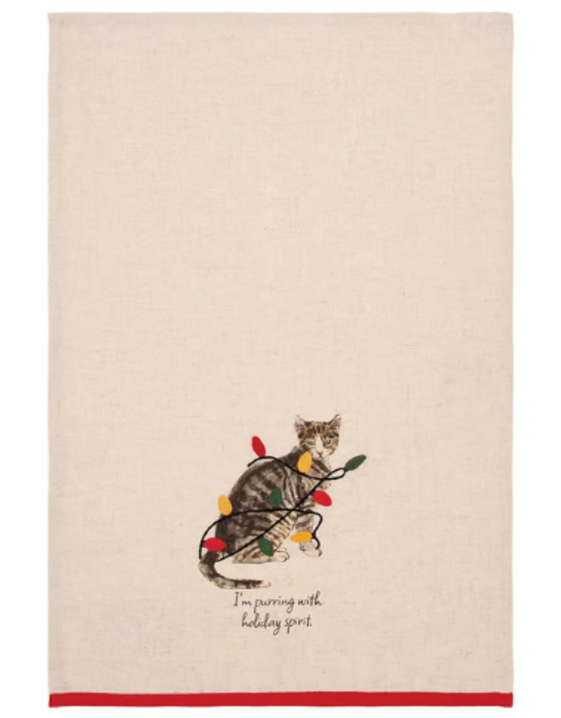 C and F Home Holiday DIsh Towel, Holiday Spirit Tabby Cat