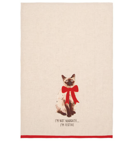 C and F Home Holiday DIsh Towel, Festive Siamese Cat