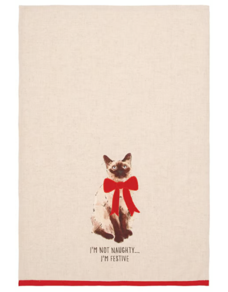 C and F Home Holiday DIsh Towel, Festive Siamese Cat