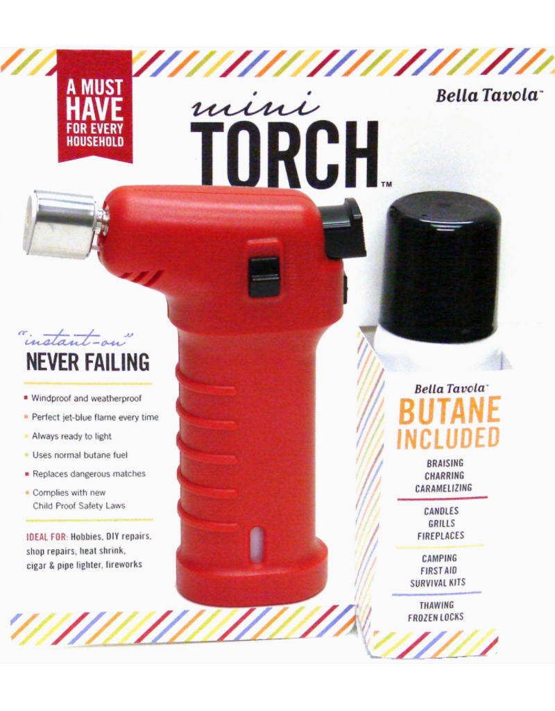 Bella Tavola Mini Creme Brulee Torch with Fuel, Red