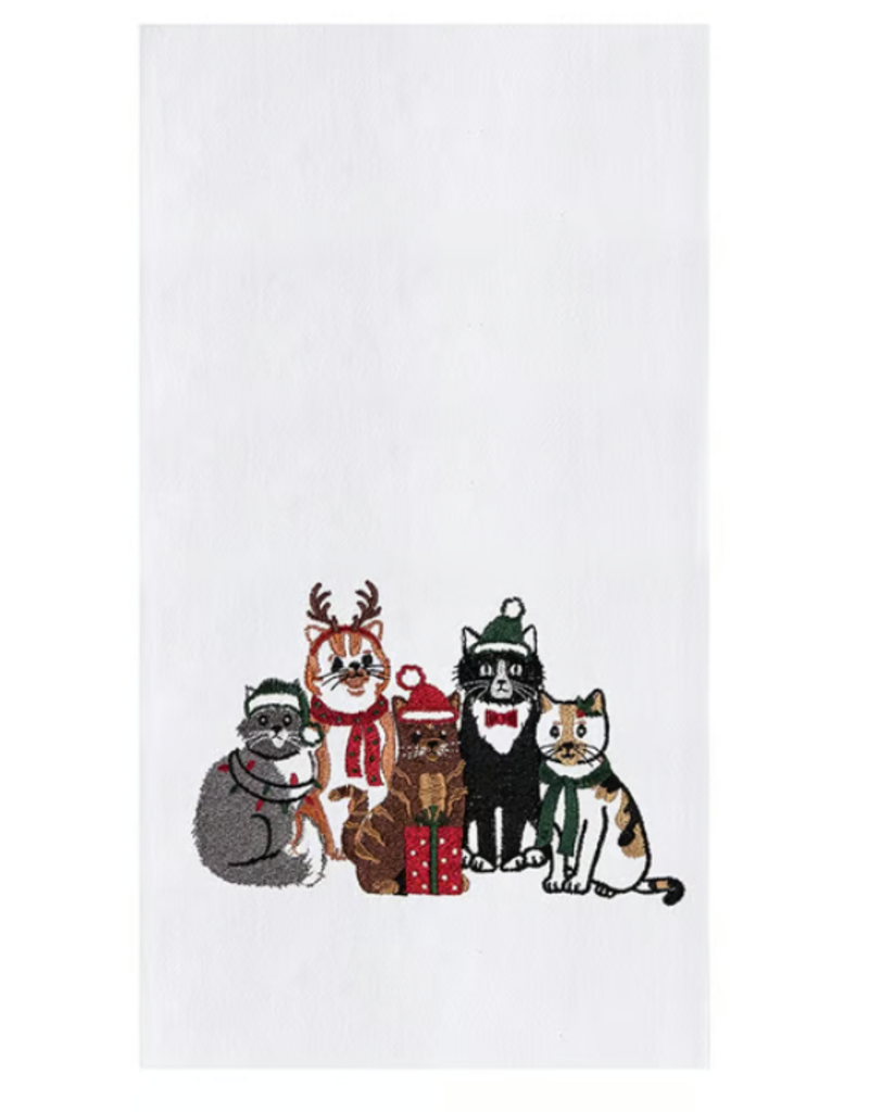 C and F Home Holiday Dish Towel, Christmas Cats, floursack