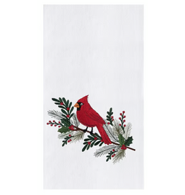 C and F Home Holiday Dish Towel, Cardinal Holly, Winter Greens, floursack