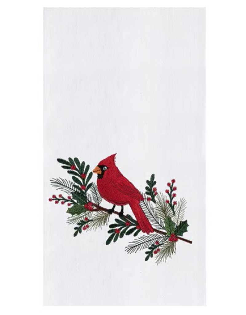 C and F Home Holiday Dish Towel, Cardinal Holly, Winter Greens, floursack