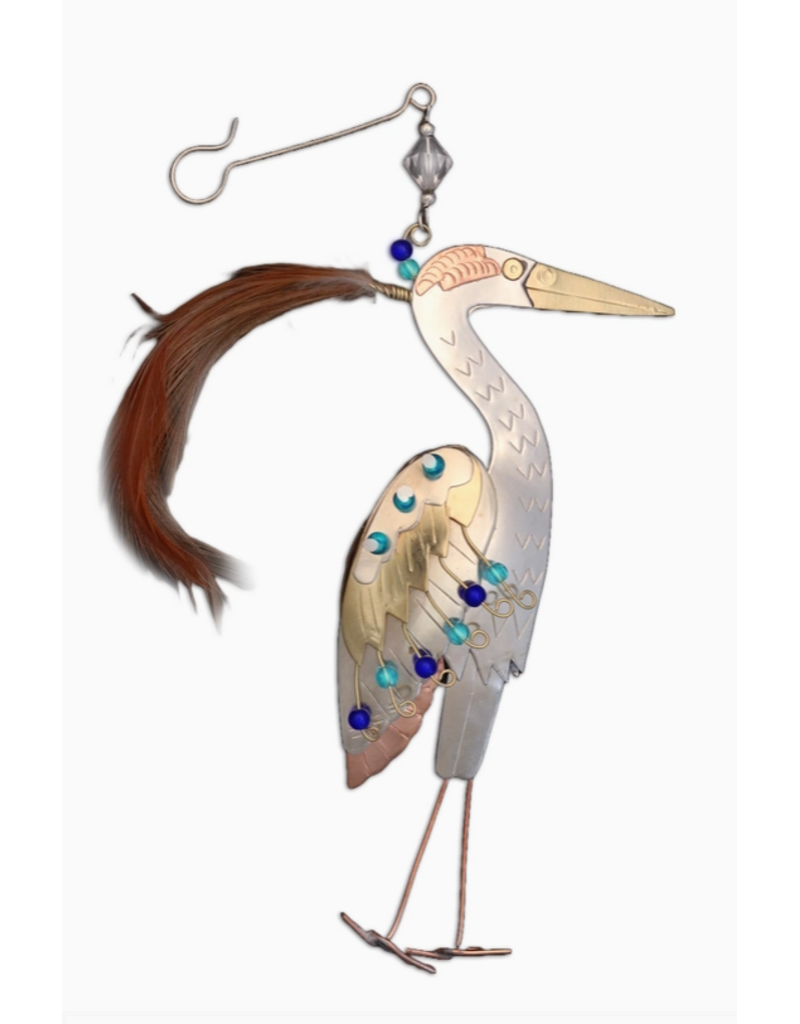 Pilgrim Imports Ornament, Blue Heron, Nickel-Copper-Brass