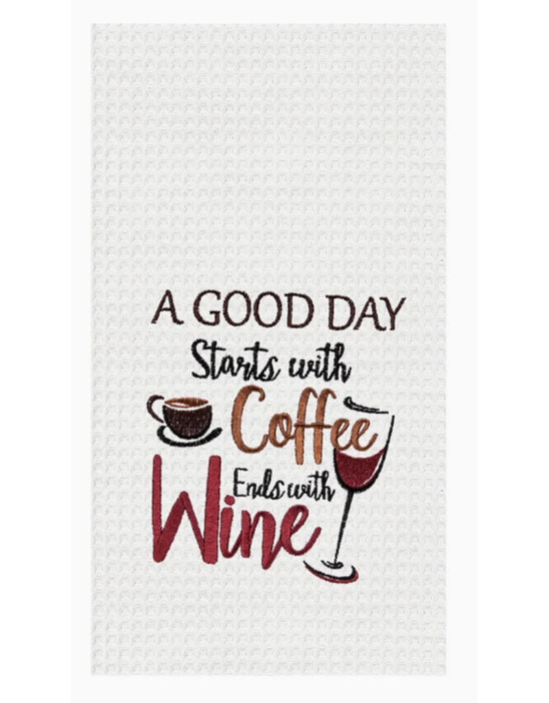 C and F Home Towel, Good Day Starts with Coffee, waffle weave