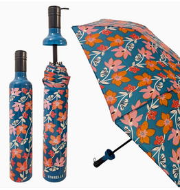 Vinrella Wine Bottle Umbrella - Teal Tango, orange floral