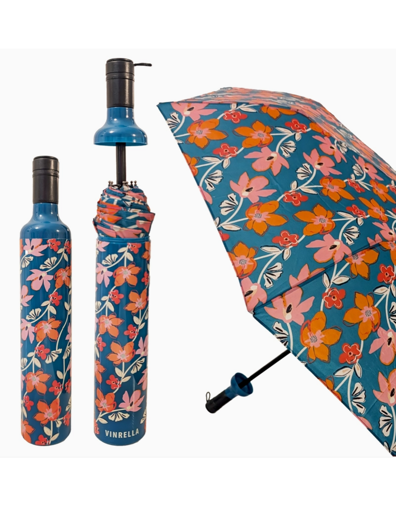 Vinrella Wine Bottle Umbrella - Teal Tango, orange floral