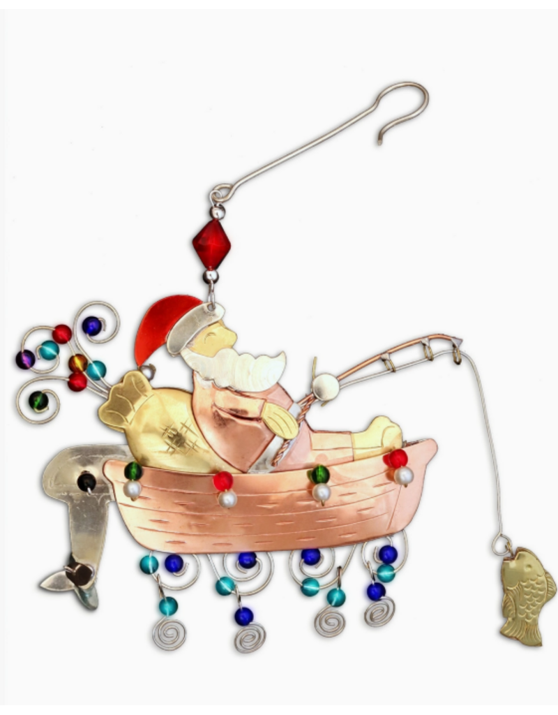 Pilgrim Imports Ornament, Fishing Santa, Nickel-Copper-Brass
