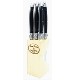 Laguiole 6 Steak Knives Black in Wooden Block