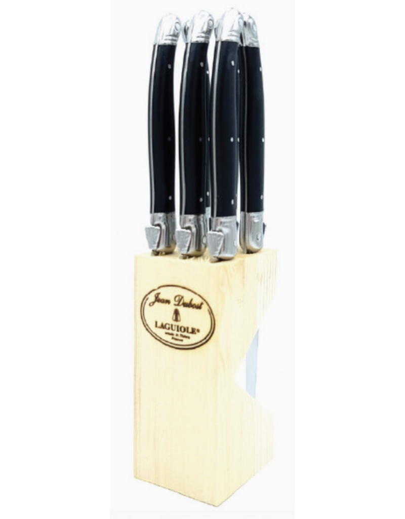 Laguiole 6 Steak Knives Black in Wooden Block