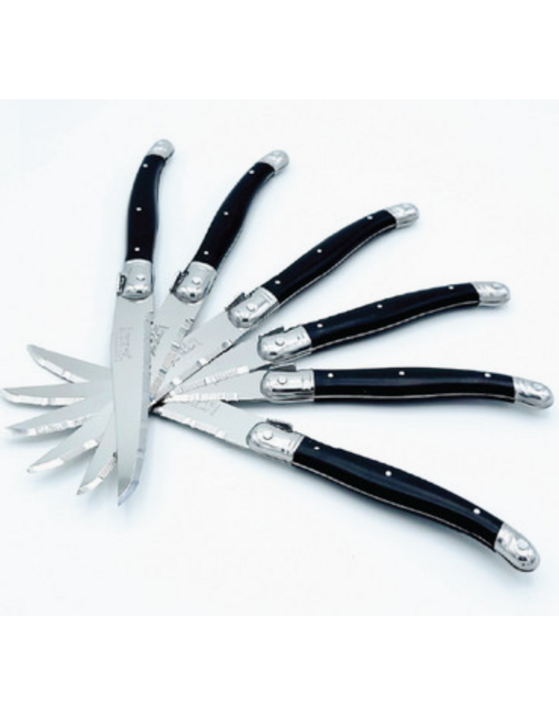Laguiole 6 Steak Knives Black in Wooden Block