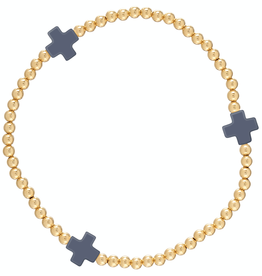 enewton Signature Cross Gold Pattern 3mm Bead Bracelet - Navy