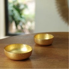 Beatriz Ball New Orleans Glass Gold Foil Shallow Round Bowl Set  - SMALL