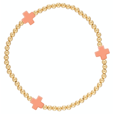 enewton Signature Cross Gold Pattern 3mm Bead Bracelet - Coral