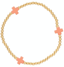 enewton Signature Cross Gold Pattern 3mm Bead Bracelet - Coral