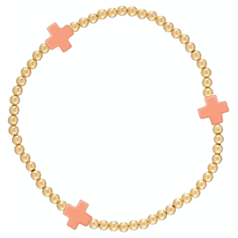 enewton Signature Cross Gold Pattern 3mm Bead Bracelet - Coral