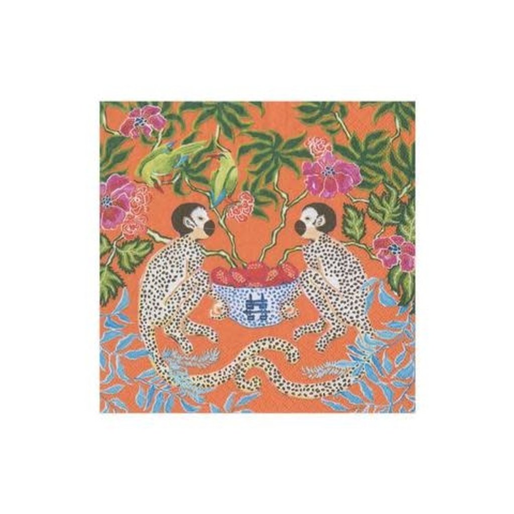 Monkeys Paper Cocktail Napkins in Orange, pkg of 20