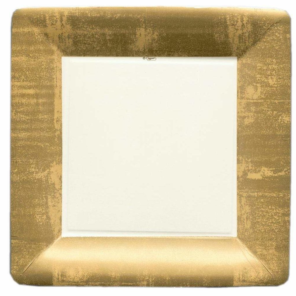 Caspari Gold Leaf Square Paper Dinner Plates in Ivory