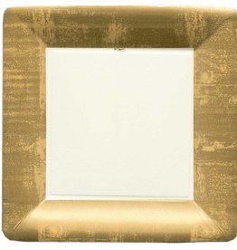 Caspari Gold Leaf Square Paper Dinner Plates in Ivory