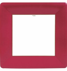 Caspari Grosgrain Square Paper Dinner Plates in Red