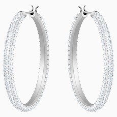 Swarovski Stone Hoop Pierced Earrings, White, Rhodium Plated