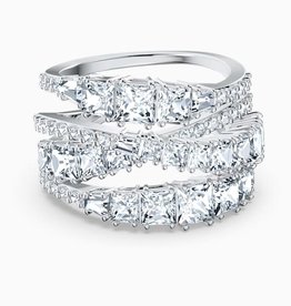 Swarovski Twist Wrap Ring, White, Rhodium Plated, Size 55
