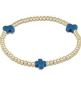 enewton Signature Cross Gold Pattern 3mm Bead Bracelet - Cobalt