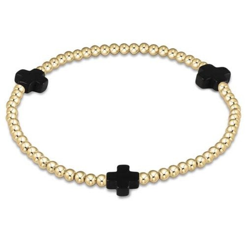 enewton Signature Cross Gold Pattern 3mm Bead Bracelet - Onyx