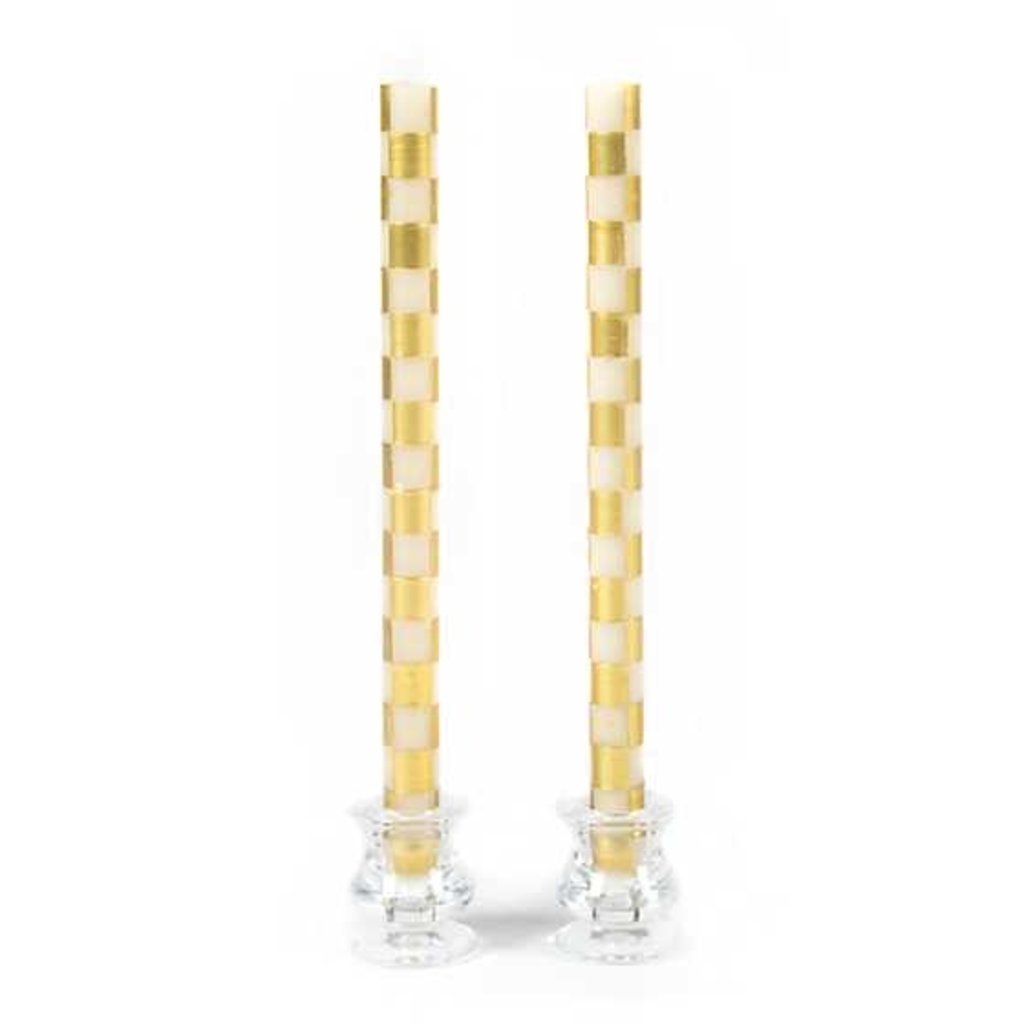 Mackenzie-Childs CHECK DINNER CANDLES - GOLD & IVORY - SET OF 2