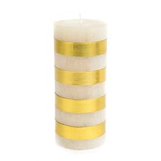 Mackenzie-Childs Bands Pillar Candle Ivory/Gold