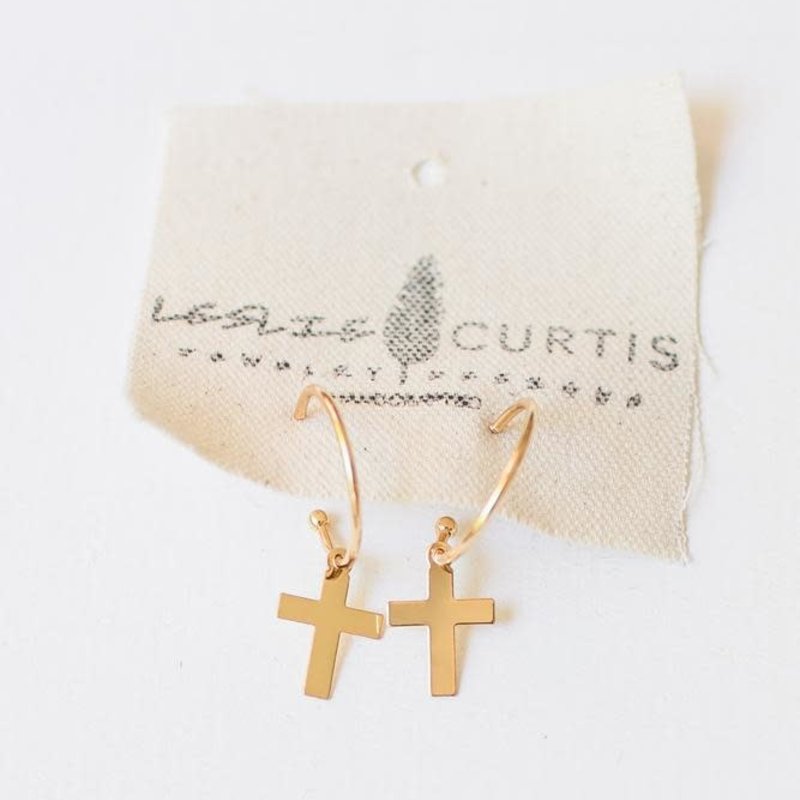 Leslie Curtis Jewelry Designs Mallory Gold Cross Hoop Earrings 1 5/8"