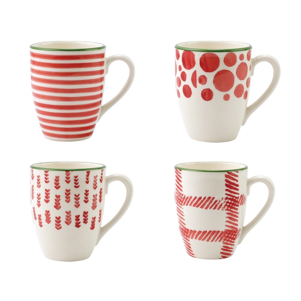 Vietri Mistletoe Assorted Mugs - Set of 4