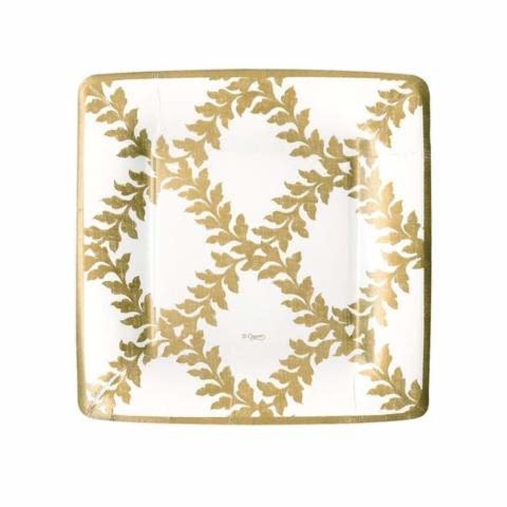 Caspari Gold Leaf Square Salad/Dessert Plates