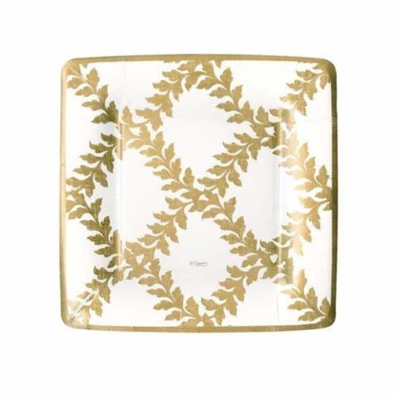 Caspari Gold Leaf Square Salad/Dessert Plates