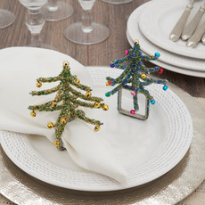 Saro Trading CO Beaded Christmas Tree Napkin Ring-Green Set/4