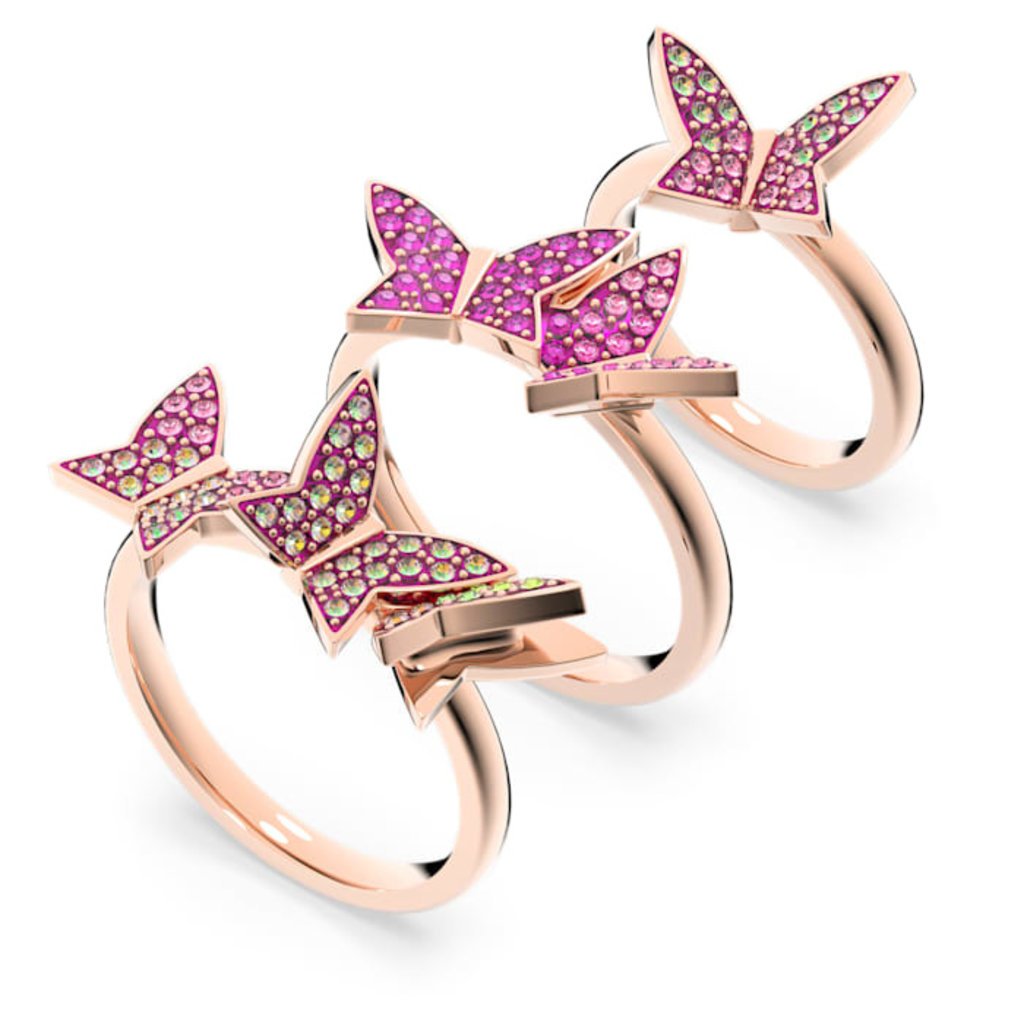 Swarovski Lilia Ring Set (3), Butterfly-Pink Rose Gold