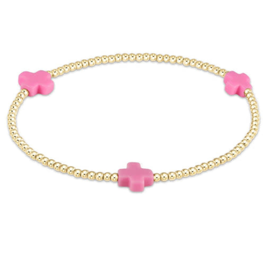 signature cross gold pattern 2mm bead bracelet - bright pink - Avondale