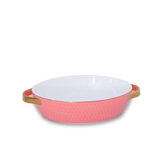 Beatriz Ball Ceramic Small Oval Baker with Gold Handles Salmon