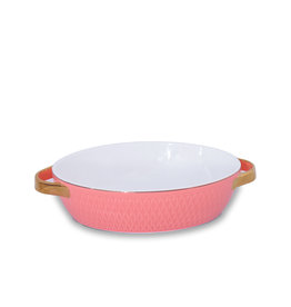 Beatriz Ball Ceramic Small Oval Baker with Gold Handles Salmon