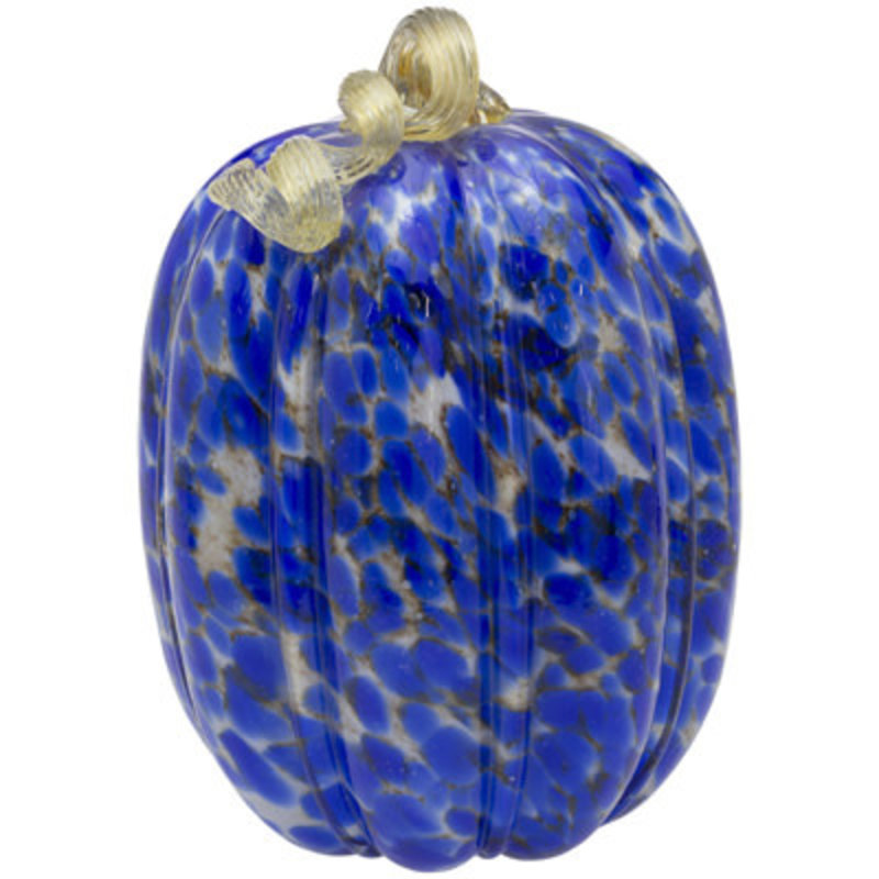 Boston International Glass Pumpkin Blue & Gold Swirl-Large