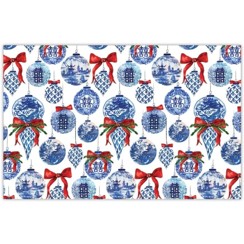 Wrapping Paper - Holiday Asian Blue Ornament Cones Pattern
