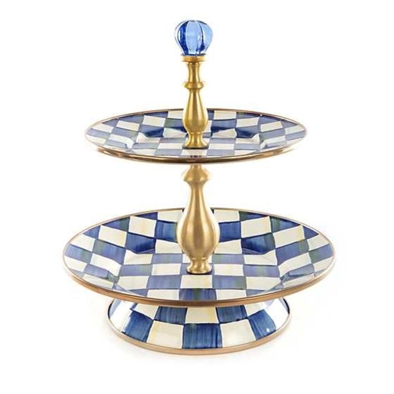 Mackenzie-Childs Royal Check Enamel Two Tier Sweet Stand