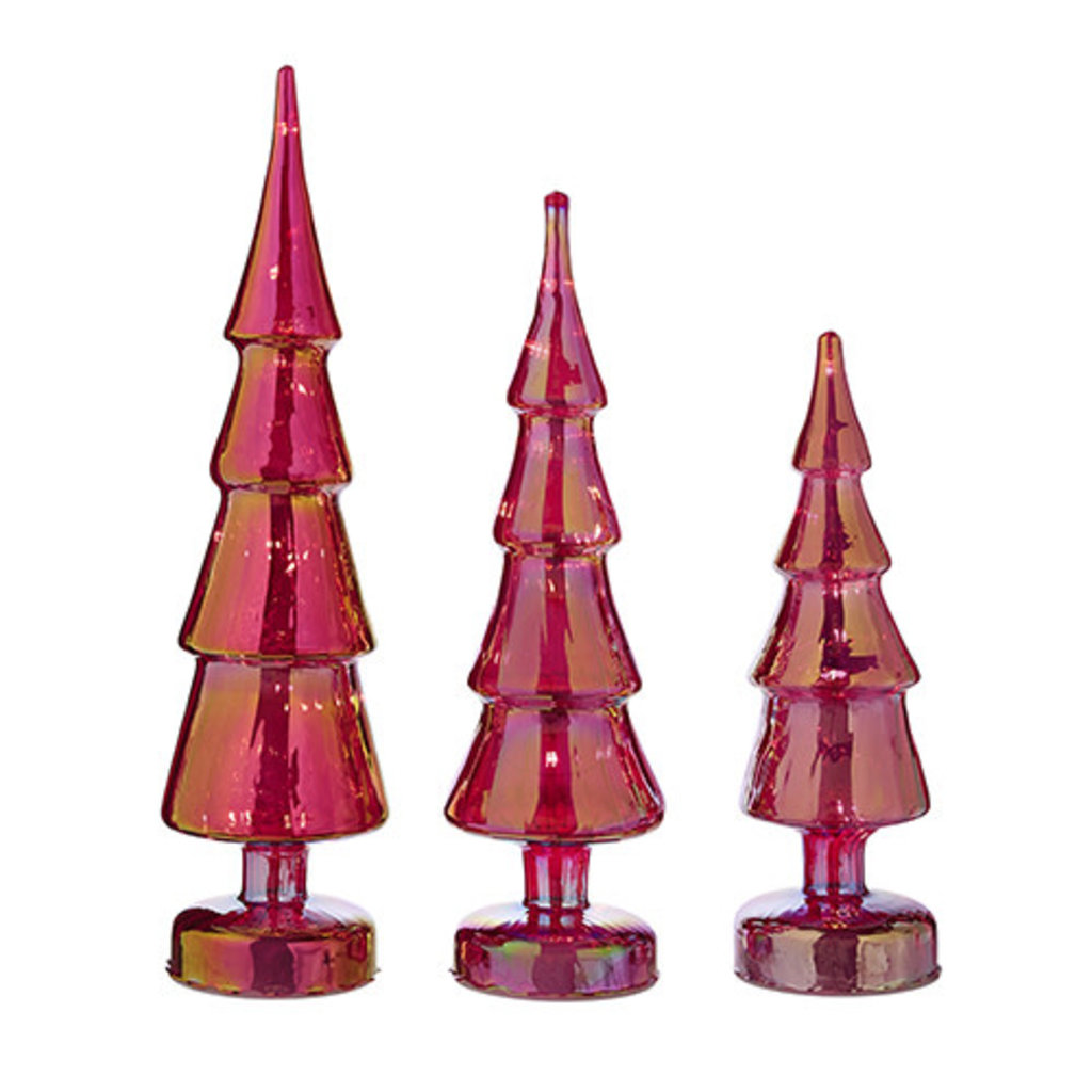 Red Iridescent Glass Trees, set of 3
