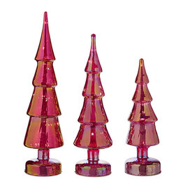 Red Iridescent Glass Trees, set of 3