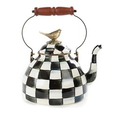 Mackenzie-Childs Courtly Check Enamel 3 qt Teapot w/bird