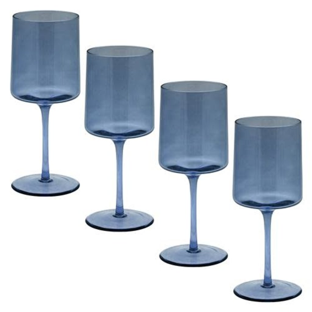 Mid Century Wine Glass-Blue/ SET o/4